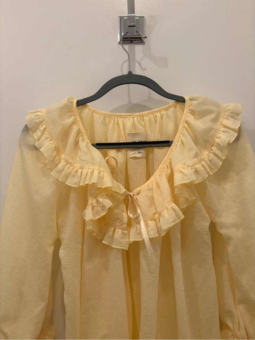 Yellow Ruffle-Trim Peasant Blouse , whimsical vintage sheer robe . - Picture 2 of 3